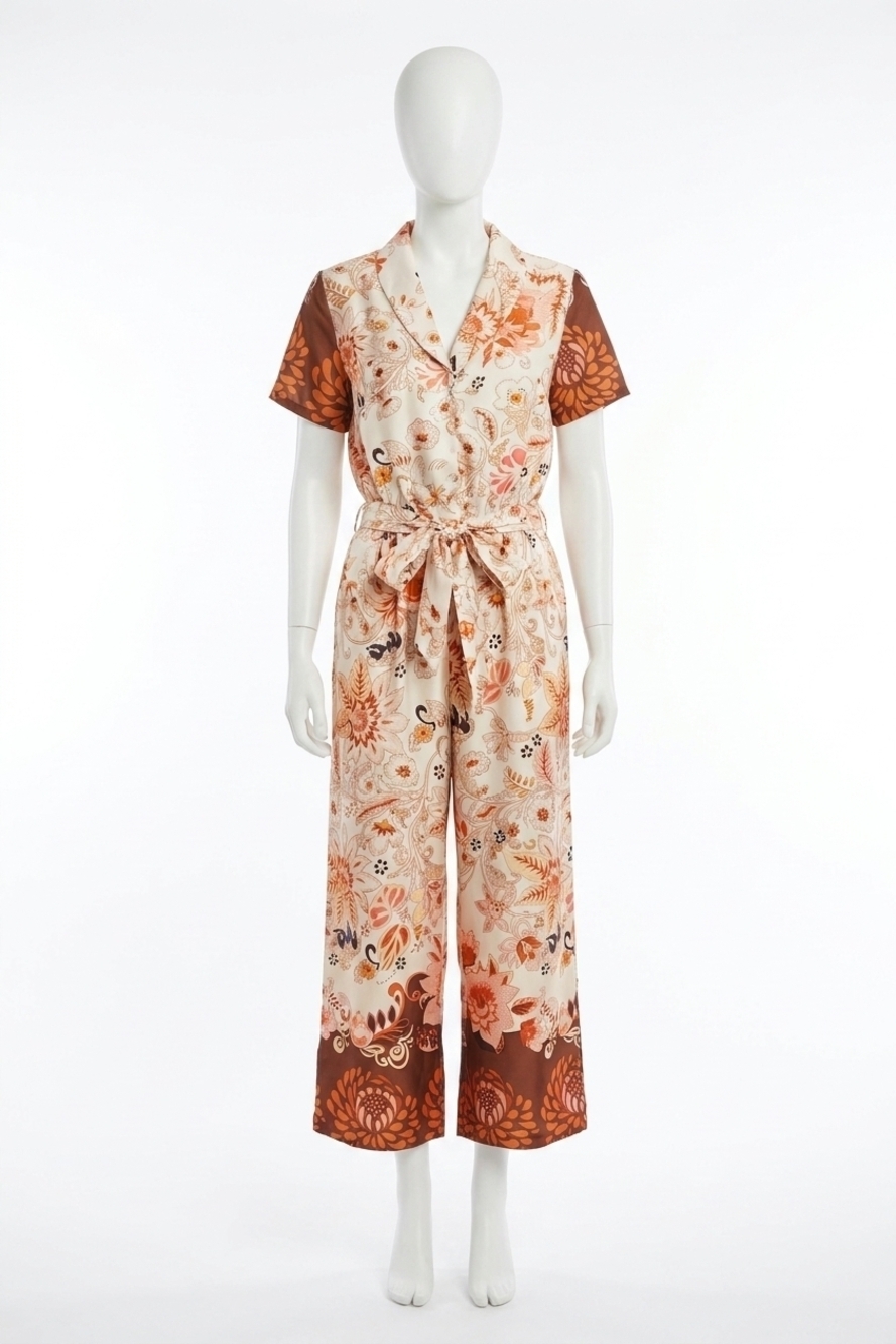 NEW PAPARAZZI satin border print jumpsuit in peach